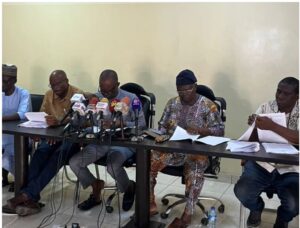 ASUU officials at the press briefing earlier today at the university of Abuja